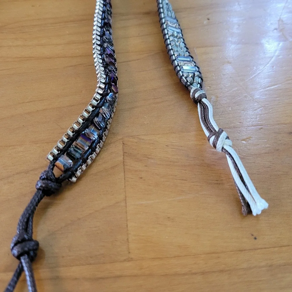 Lot of 2 Katie Soleil Beaded Wrap Bracelets Silver Iridescent Crystal